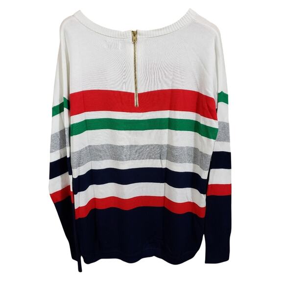 Crown & Ivy NWT colorful striped exposed back zip long sleeve sweater woman's XL - Picture 2 of 11